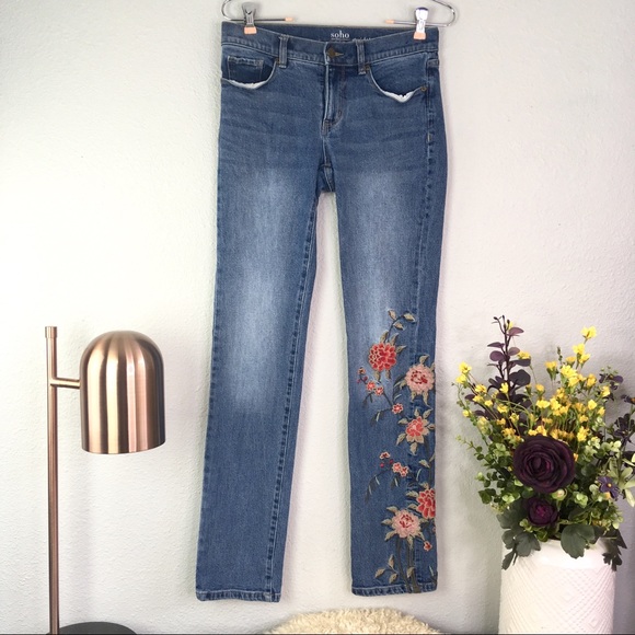 Soho Denim - Soho NY & Company floral embroidered straight leg